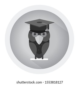 Wisdom concept with owl in graduation cap. Black and white icon