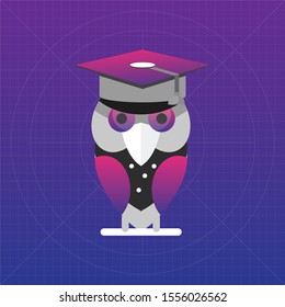 Wisdom concept with owl in graduation cap.