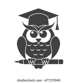 Wisdom concept with owl in graduation cap, vector silhouette