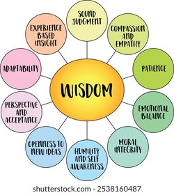 Sabedoria, um profundo entendimento e insight que vai além do conhecimento ou inteligência, infográficos de diagramas.