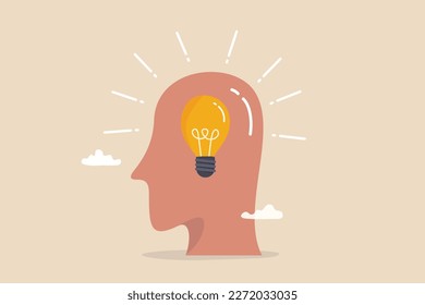 Wisdom, education or philosophy, knowledge and learning, understanding or intuition, critical thinking or creativity, study concept, human head with bright lightbulb metaphor of wisdom and education.