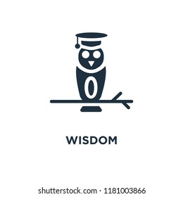 Wisdom icon. Black filled vector illustration. Wisdom symbol on white background. Can be used in web and mobile.