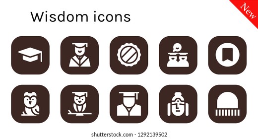  wisdom icon set. 10 filled wisdom icons. Simple modern icons about  - Graduation, Cap, Graduates, Bookmark, Owl, Wisdom, Graduate, Buddha