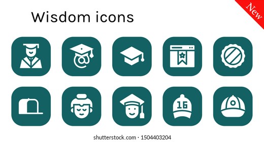 wisdom icon set. 10 filled wisdom icons.  Simple modern icons about  - Graduation, Mortarboard, Bookmark, Cap, Buddha, Graduated