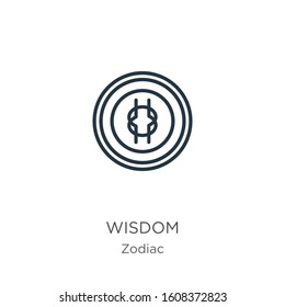 Wisdom icon. Thin linear wisdom outline icon isolated on white background from zodiac collection. Line vector sign, symbol for web and mobile