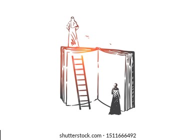 Wisdom, mentoring, aspirations concept sketch. Hand drawn isolated vector