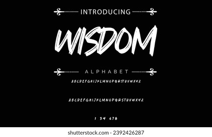 Wisdom Pincel de estilo pintado con letras vectoriales mayúsculas, alfabeto, tipo de letra.