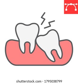 Wisdom Teeth Color Line Icon, Dental And Stomatolgy, Impacted Tooth Sign Vector Graphics, Editable Stroke Filled Outline Icon, Eps 10