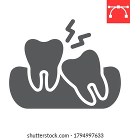 Wisdom teeth glyph icon, dental and stomatolgy, impacted tooth sign vector graphics, editable stroke solid icon, eps 10