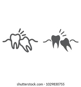 Wisdom teeth line and glyph icon, stomatology and dental, impacted tooth sign vector graphics, a linear pattern on a white background, eps 10.