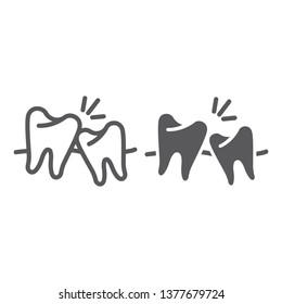 Wisdom teeth line and glyph icon, dentistry and dental, unhealthy teeth sign, vector graphics, a solid pattern on a white background, eps 10.