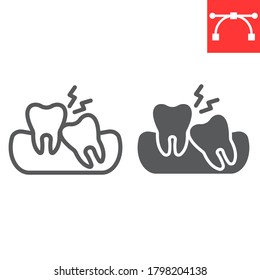 Wisdom teeth line and glyph icon, dental and stomatolgy, impacted tooth sign vector graphics, editable stroke linear icon, eps 10