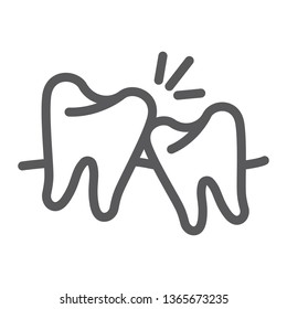 Wisdom teeth line icon, dentistry and dental, unhealthy teeth sign, vector graphics, a solid pattern on a white background, eps 10.