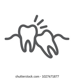 Wisdom teeth line icon, stomatology and dental, impacted tooth sign vector graphics, a linear pattern on a white background, eps 10.