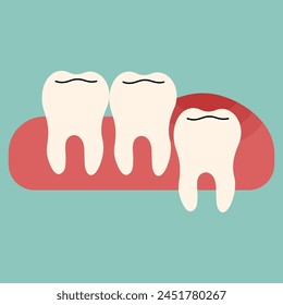 Wisdom teeth singel 1 cute on a blue-green background, vector illustration.