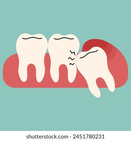 Wisdom teeth singel 2 cute on a blue-green background, vector illustration.