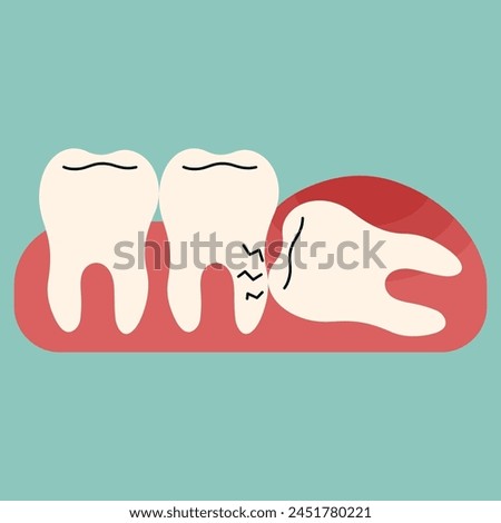 Wisdom teeth singel 3 cute on a blue-green background, vector illustration.