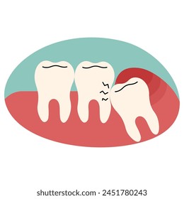 Wisdom teeth single 5 cute on a white background, vector illustration.