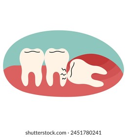 Wisdom teeth single 6 cute on a white background, vector illustration.