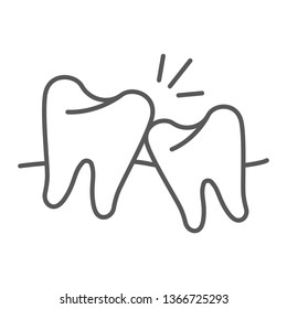 Wisdom teeth thin line icon, dentistry and dental, unhealthy teeth sign, vector graphics, a solid pattern on a white background, eps 10.