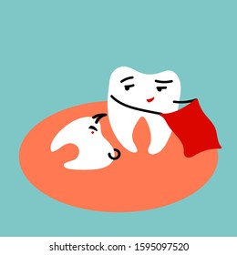  wisdom tooth as a bull with a torreodor. Dental problem concept humor vector illustration.