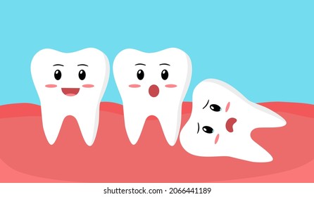 Wisdom tooth cartoon character concept vector illustration. Dental problem.