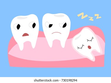 Wisdom tooth. Cartoon vector illustration of emotional funny teeth. 