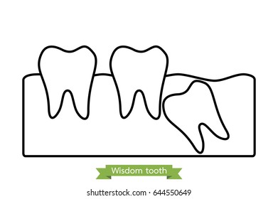 wisdom tooth - dental cartoon vector outline style, cute character for design