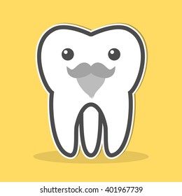 Wisdom tooth with a gray beard and mustache. Vector illustration