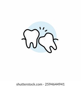 Wisdom tooth. The tooth is growing at an angle, under the surface, linear icon. Malocclusion. Wisdom tooth problem. Contour symbol. Vector isolated outline drawing. 