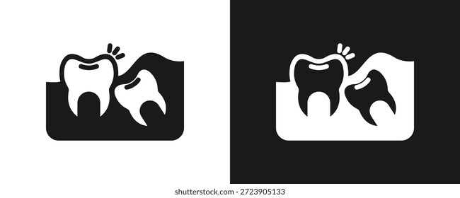 Wisdom Tooth Icon Set Glyph In White And Black Background