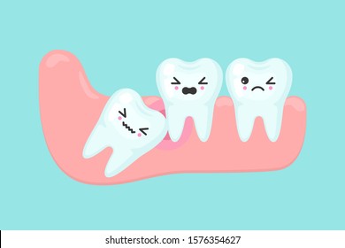 Problemas dentales de sabiduría concepto del vector estomatológico dental. Diente afectado dentro de la encía inflamatoria