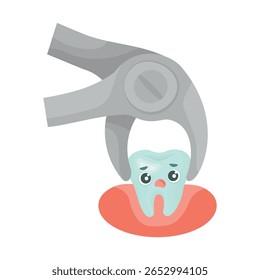 Remoção de dente de sabedoria. Ilustração do procedimento de extração dentária. Cirurgia dentária