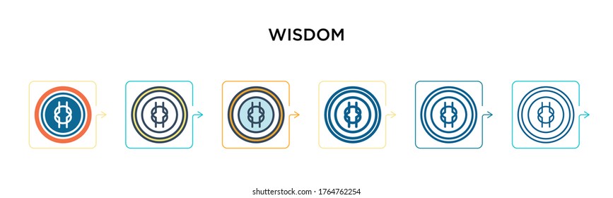 Wisdom vector icon in 6 different modern styles. Black, two colored wisdom icons designed in filled, outline, line and stroke style. Vector illustration can be used for web, mobile, ui