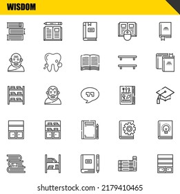 wisdom vector line icons set. books, books and bookshelf Icons. Thin line design. Modern outline graphic elements, simple stroke symbols stock illustration