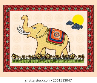 Wisdom of the Wild: A Peaceful Madhubani Painting of an Elephant. Madhubani elephant art, Indian folk art elephant, Madhubani wildlife art.