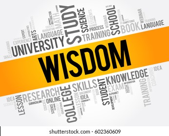 Wisdom word cloud collage, education concept background
