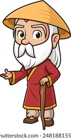 Wise Asian man presenting vector illustration