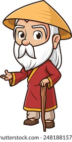 Wise Asian man talking vector illustration