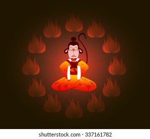 Wise Chinese monkey in a circle of fire. Symbol of the New Year. EPS10 vector illustration.