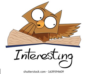 Wise colored owl reading a book. A bird that reads a big book. Owl for children's books, stickers, cards and design. Vector stock bird teacher. The student who is studying on white background..