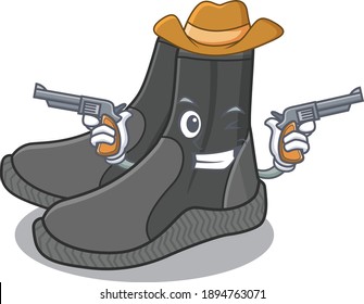 A wise cowboy of dive booties Cartoon design with guns