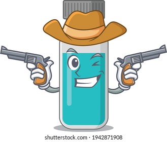A wise cowboy of medical test bottle Cartoon design with guns. Vector illustration