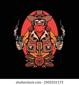 wise cowboy tattoo vector design