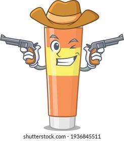 A wise cowboy of toothpaste Cartoon design with guns. Vector illustration