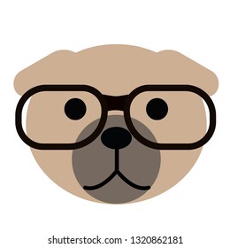 wise dog wearing glasses simlple art geometric illustration. Icon, graphic symbol, part of image design . Dogs of different breeds