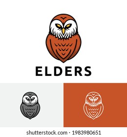 Wise Elders Old Beard Owl Bird Cartoon Logo