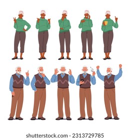 Wise And Experienced, Senior Characters Display A Range Of Emotions, Contentment, Nostalgia, Joy, Resilience, Wisdom, Gratitude, Compassion, And Reflection. Cartoon People Vector Illustration