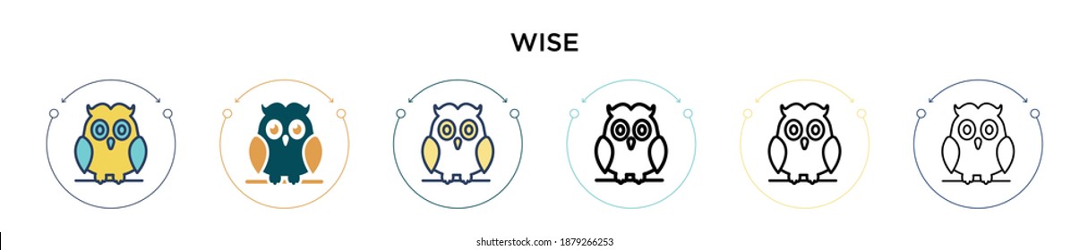 Wise icon in filled, thin line, outline and stroke style. Vector illustration of two colored and black wise vector icons designs can be used for mobile, ui, web