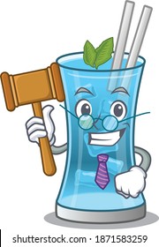 A wise judge of blue hawai cocktail mascot design wearing glasses